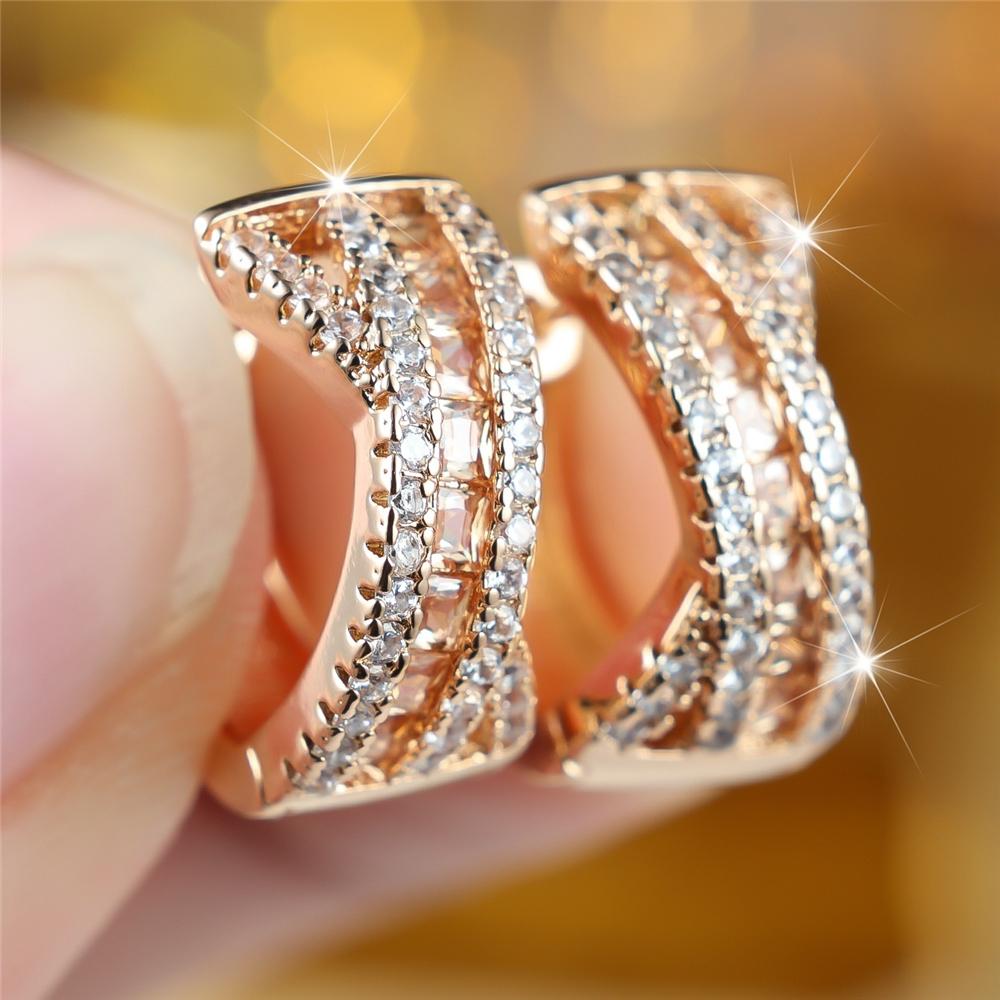 Elegant Female Small Square White Zircon Stone Hoop Earrings Trendy Fashion Gold Color Wedding Jewelry For Women