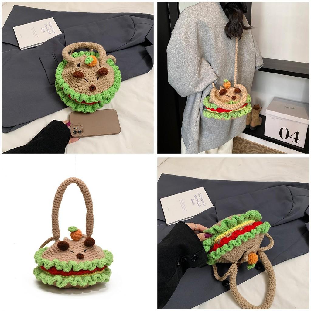 Cute Cartoon Animal Theme Girl's Shoulder Bag Handcrafted Warm Wool Crochet Crossbody Bag For Kids