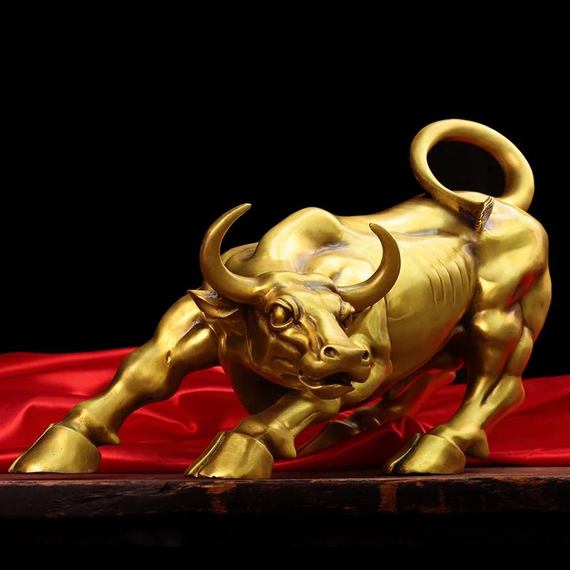 Copper Brass Bull Wall Street Cattle Sculpture Cow Statue Mascot Ornament Office Decor Exquisite Crafts Gift