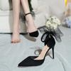 Fashion Tulle Bow Heels Designer Stiletto High Heels Women Pumps 2024 Wedding Shoes Bride Ladies Party Prom Shoes Big Size 44 45