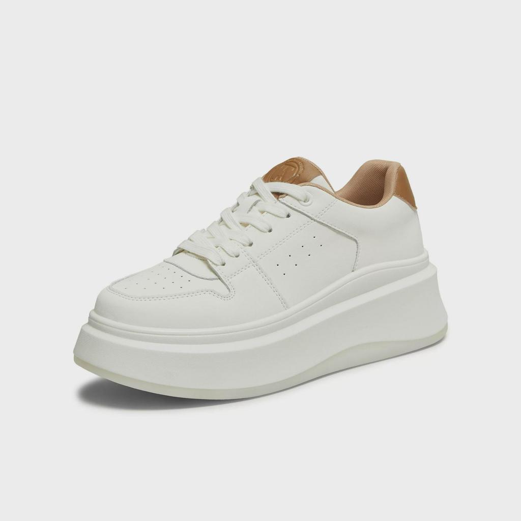 Tata Women's White Whale Sneakers, Thick Sole, Lace-Up