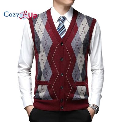 Pulover vestă bărbați Cardigan cu nasturi în față Tricoturi de culoare contrastantă Vestă de pulover Argyle