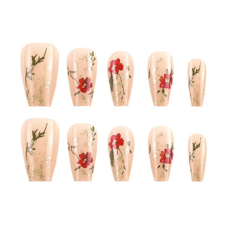 Square Nail Tips Flower Fake Nail Glues On Nail Stick On Nail Press On Nail Artificial False Nail for Womens and Girls