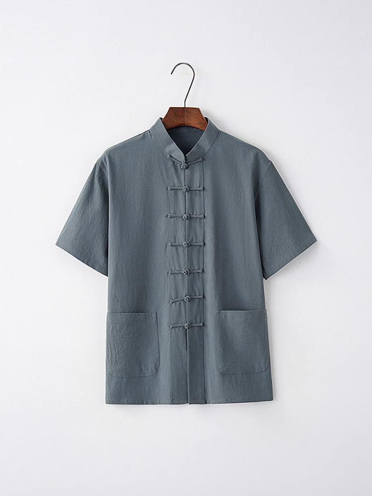 Men's Short-Sleeve Summer Chinese Tang Suit - Frog Button Style for Middle-Aged & Elderly