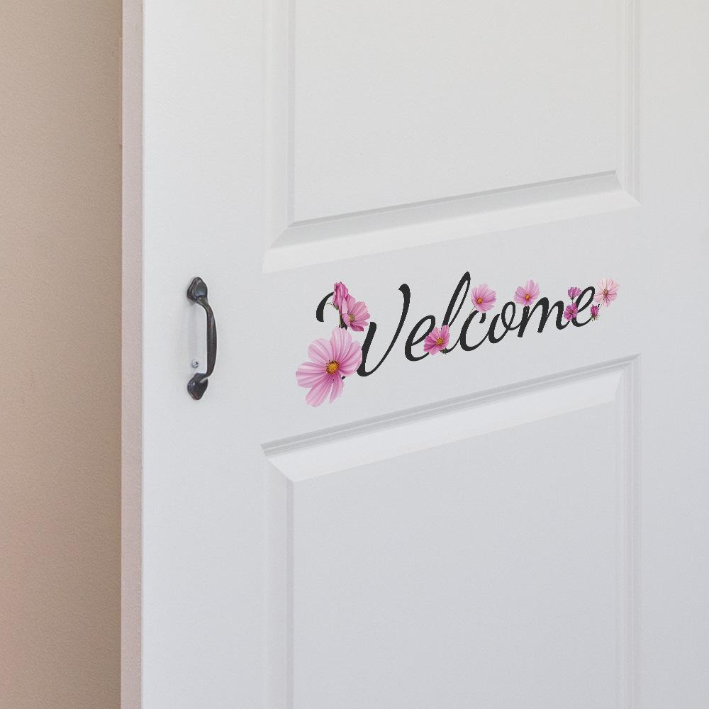 Pink Flower Bedroom Study Door Stickers for Home Background Beautification