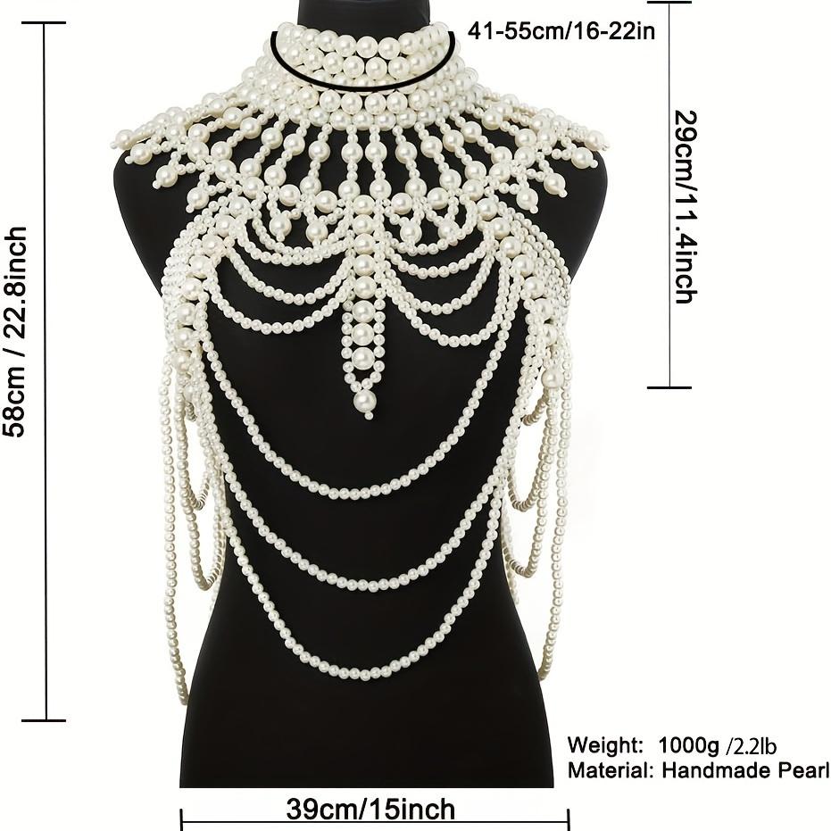 Handmade Faux Pearls Shawl Necklace Shoulder Chain Rave Body Chain Jewelry Festival Summer Beach Clothings Decoration