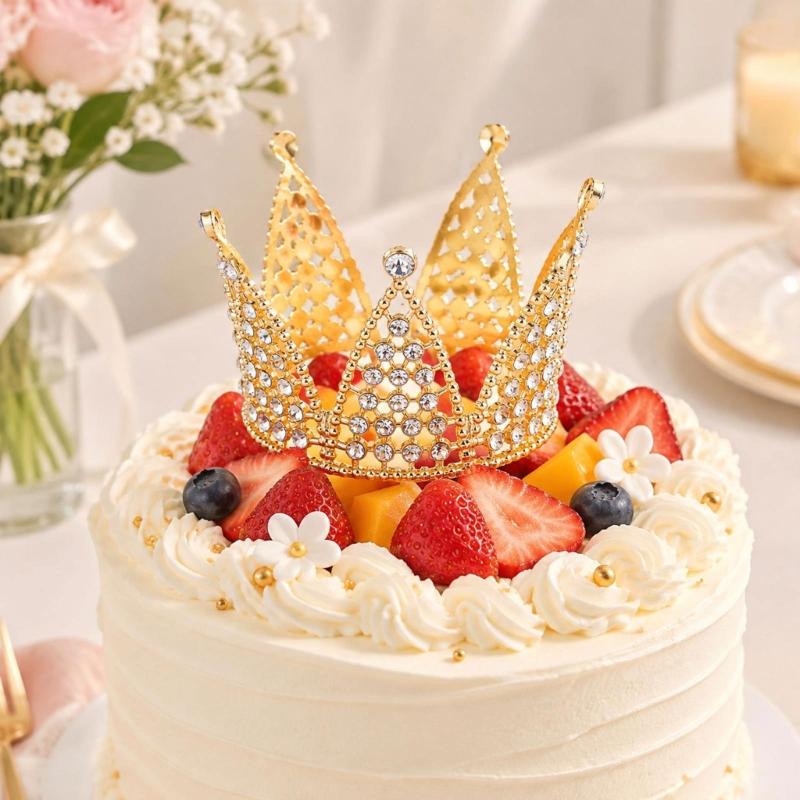 Mini Crown Cake Toppers Metal Rhinestones Princess Tiaras Royal Decors with a Bright Finish for Decorating Cake, Bouquets, Flower Gift Boxes, and Gift