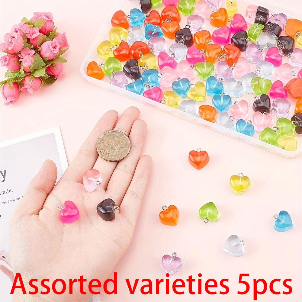 5pcs Cute Resin Heart Shaped Pendant DIY Bracelet Necklace Earrings Keychain Foot Chain Phone Chain