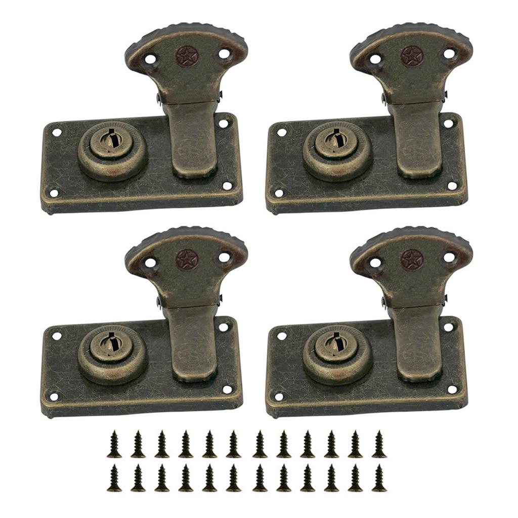 Pack of 4 Antique Styles Bronze Snap Lock Accessory for Jewelry Box Cabinets and Projects Supplies With Key and Screws