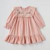 Autumn 2026 Retro Embroidered Girls' Long Sleeve Dress with Lace Trim