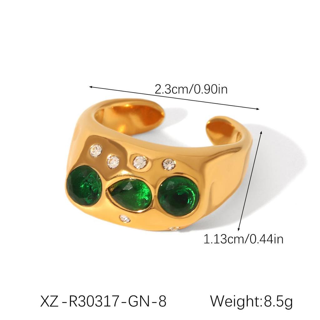 Exclusive Heart-Shaped Zircon Titanium Steel Open Ring for Women - European & American High-End, Non-Fading