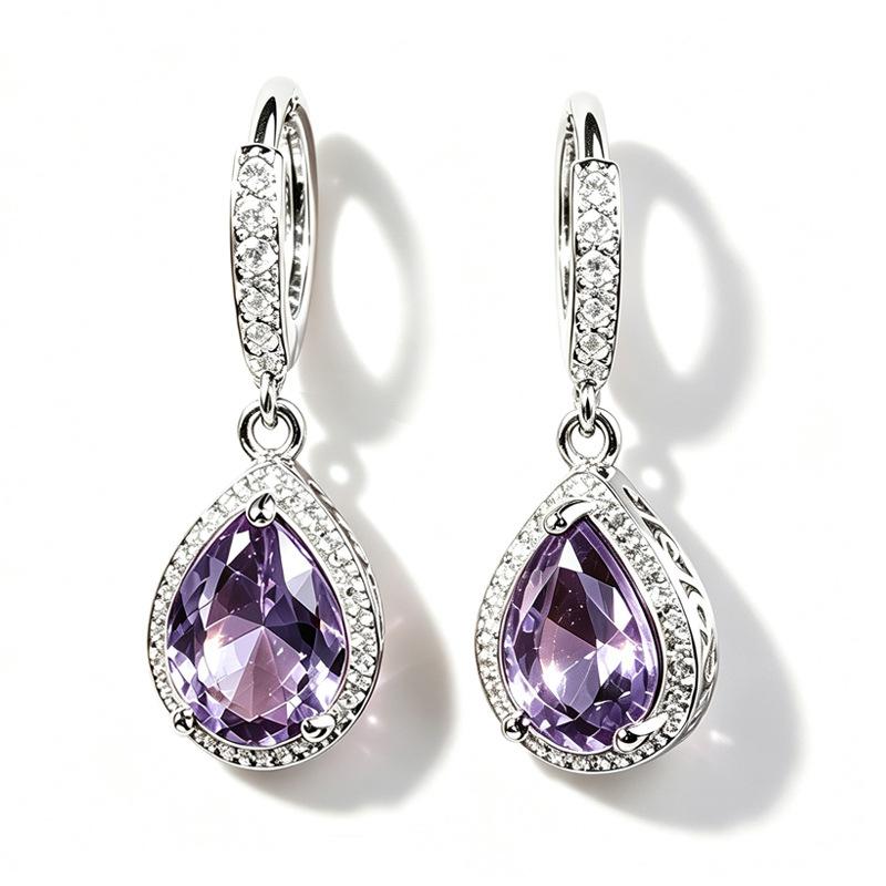 Hot-selling new models, creative retro purple water drop earrings, high-end temperament simple daily jewelry