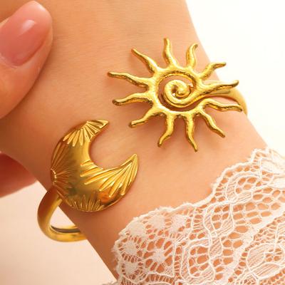 Gold Cuff Bracelets for Women Vintage Flower Butterfly Sun Seashell Boho Bangles Wide Open Cuff Bracelet Jewelry for Her