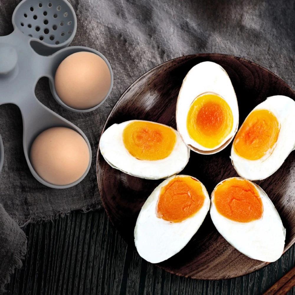 4/6 Holds Silicone Egg Boiler Rack Freestanding Egg Boiler Household Steamed Egg Tray Cooker Kitchen Portable Storage Gadget