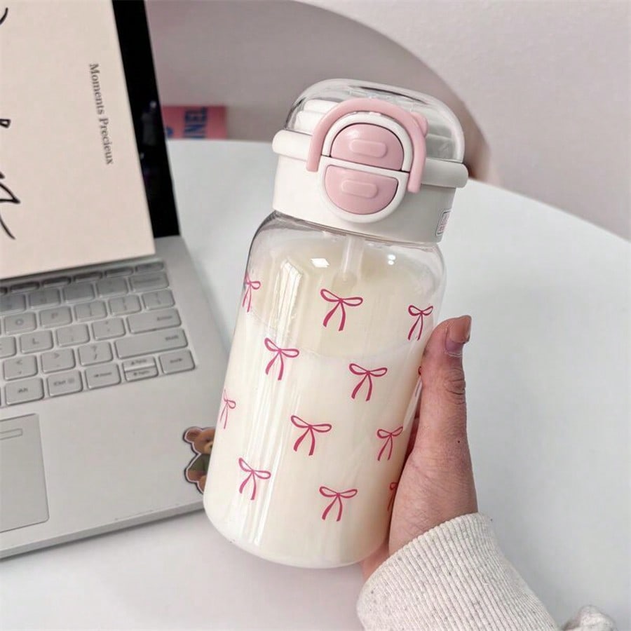 1 Piece Bow Plastic Cup, Portable and Handy, Milk Cup