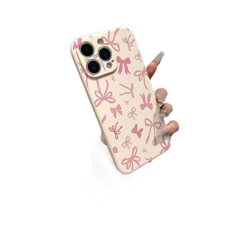 Pink bow is suitable for Apple 14 16promax mobile phone case Rubik's Cube soft case 15pro simple XS cartoon 11.