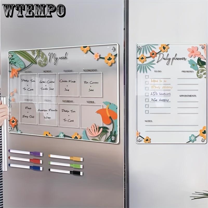 2pcs Acrylic magnetic calendar blackboard forest animals flowers plant pattern daily weekly monthly planner refrigerator magnet dry erase board