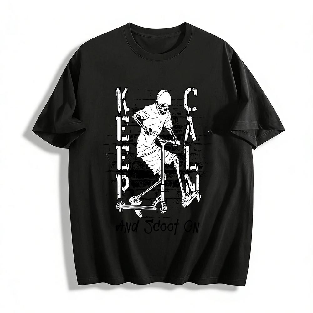 Skeleton Scooter Graphic Tee Edgy Streetwear Casual Top Pure cotton T-shirt XXS