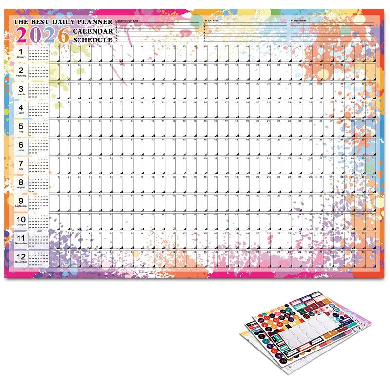 2026 Calendar de Perete Anul Complet Mărime Mare Hârtie Autocolant Kawaii Planificator Anual Săptămânal Lista Obiectivelor Rechizite pentru Casă Birou