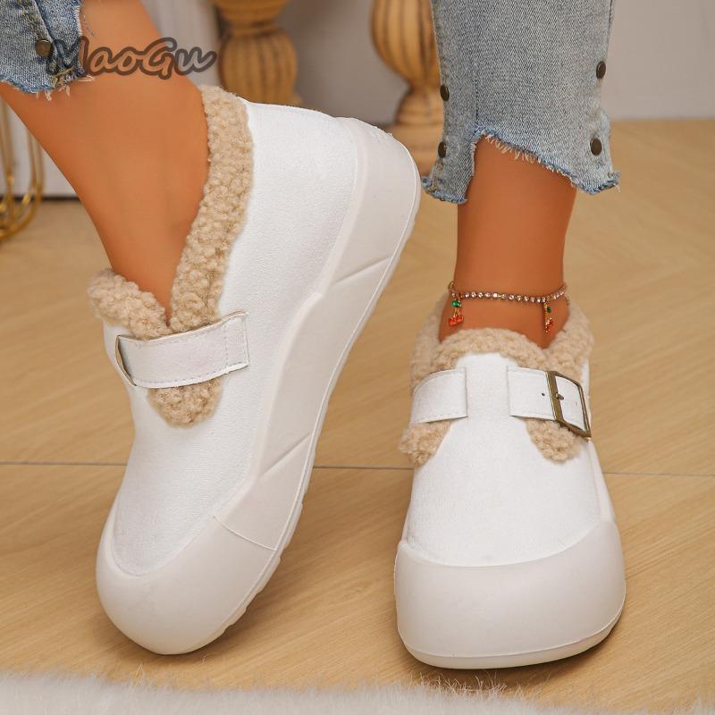 Fashion Winter Short Plush Warm Shoes Slip on Comfortable Mid Heel Pumps Lady Casual Sneakers Daily Wear Size36-43 Zapatillas De Deporte