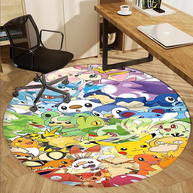 Pokemon Pattern Round Rug, Indoor/Outdoor Mat, for Picnic, Gameroom, Bedroom, Office, Living Room, Home Decor Carpet, Birthday Gift