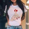 Summer Tshirt Women New Fashion Middle Finger Chest Graphic Printed Round Neck T Shirt Casual Simple Women Tee Tops Female