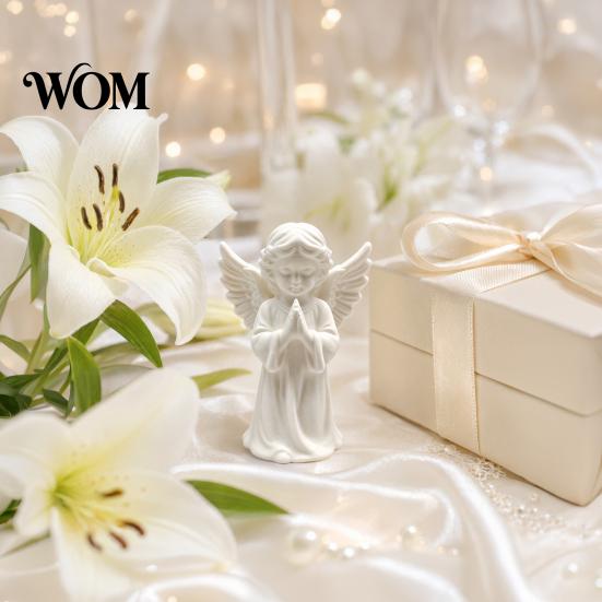 Praying Angel 3D Print Sculpture Printed Statue, Elegant Matte White Cherub Figurine with Detailed Waterproof Anti-fade Figure Wings, Durable