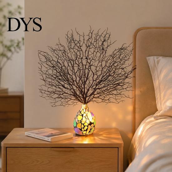 Creative Gift for Home Tree of Life Resin Night Light, Colorful Gemstone Mosaic LED Table Lamp with Solid Wood Base Base, Vintage Art Desktop