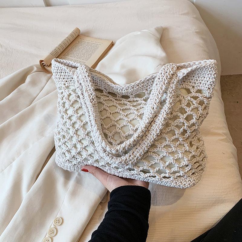 Borse da spiaggia per le vacanze Borsa intrecciata traforata Estate Nuova moda per il tempo libero Borsa a tracolla da viaggio Grande capacità Shopper Tote