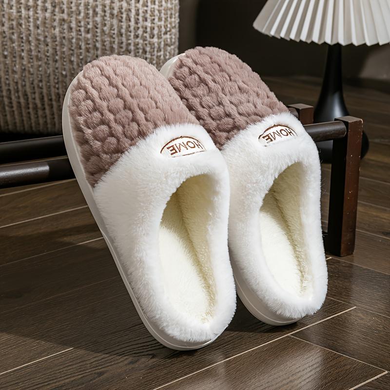 Double-Color Wheat Ear Warm Slippers with Non-Slip Thick Sole for Couples - Pink, Green, Gray