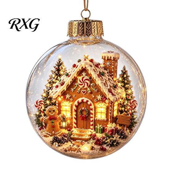 Battery Operated Christmas Ornaments Lighted Clear Ball Ornaments, Cute Santa Claus/Tree/Snowman/Angel Figure Inside Seasonal Gift with Warm Light The