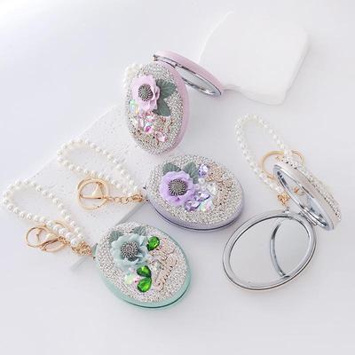 Exquisite Women's Rhinestone Keychain Mirror Pendant