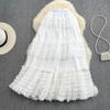 Summer High Waist Thin Multi-Layer Wooden Ear Side Puffy Cake Dress Elastic Waist Medium And Long Mesh A-Shaped Dress Female