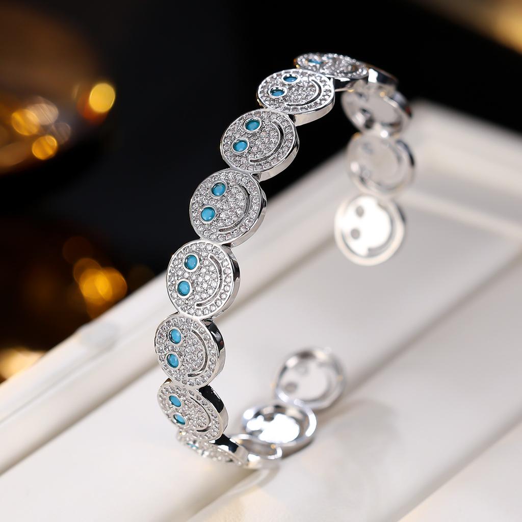 Women Smile Face Bracelet Ring Set Fashion Minimalist Zircon Jewelry Perfect For Party Gathering Wear