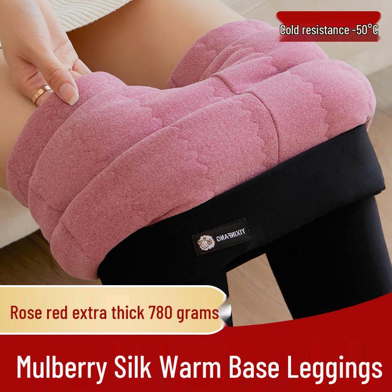Women's Fleece-Lined High-Waist Winter Pants - Thick, Warm, Slimming, Plus Size Pencil Style with Knee Protection.