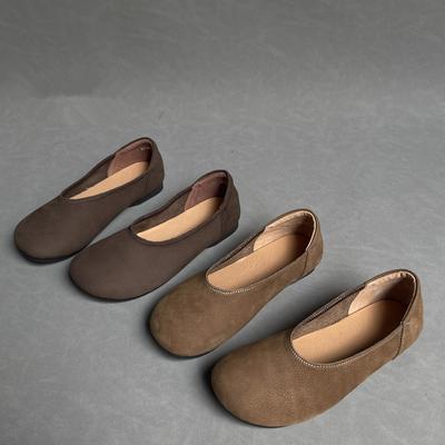 Fashion Retro Style Flat Leather Women's Shoes Soft Healthy Breathable All Leather Loafers Elderly Shoes Simplicity Old-fashioned