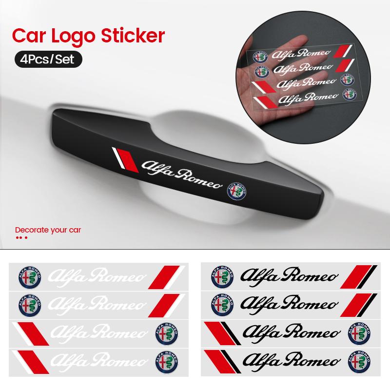 XWFF6 4PCS Car Door Handle Sticker Auto Badge Accessories for Alfa Romeo Giulia Stelvio Giulietta 156 159 147 Mito Tonale Brera GT