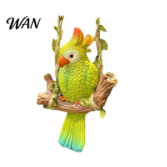 Colorful Bird Statue Resin Parrot Swing Figurine, Outdoor Hanging Animal Sculpture, Tropical Toy Decoration for Patio, Lawn, Garden, Balcony