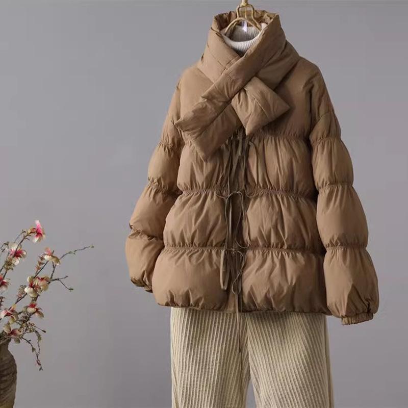 

Высококачественный пуховый шарф из белого утиного пуха, короткая пуховая куртка, женская, 2025, зима, новый плиссированный теплый дизайн, одежда-хлеб S коричневый