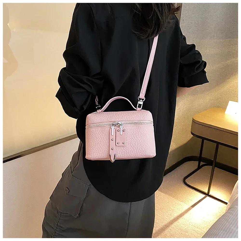 Senior Sense Litchi Leather Mini Square Bag Women's 2025 Summer New Fashion Crossbody Bag Korean Style Portable Popular Shoulder Handbag