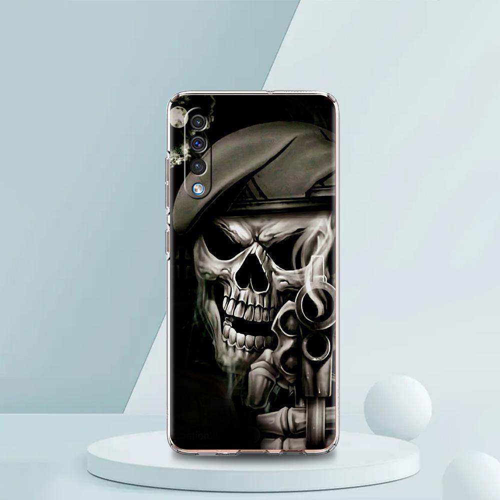 

Transparent Phone Case for Samsung Galaxy A16 A14 A12 A22 A24 A42 A02 A06 A50 A70 A20 A30 A40 Soft TPU Cover Terror Black Skull Samsung A04