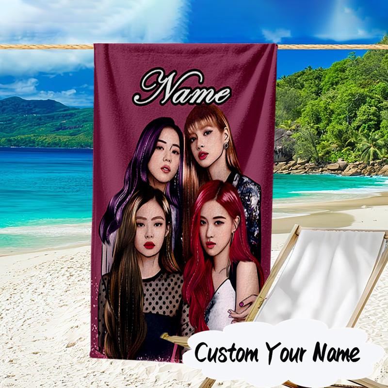 Custom Name Kpop Group Portrait Microfiber Beach Towel Super Soft & Absorbent for Bath, Beach, Travel Bath Time Accessory, Fan gifts