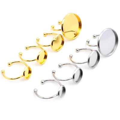 6 8 10 12 14 16 18 20mm Stainless Steel Gold Plated Adjustable Ring Settings Blank Base Fit 6-20mm Glass Cabochon Buttons Bezels