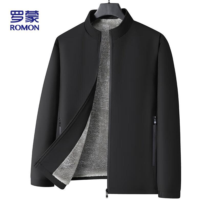 ROMON Men's Business Casual Stand Collar Fleece Lined Jacket