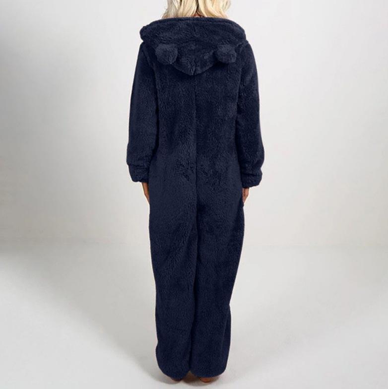 2024 Trendy EU & US Fall/Winter Fleece-Lined Thick Hooded Jumpsuit Pajamas for Women