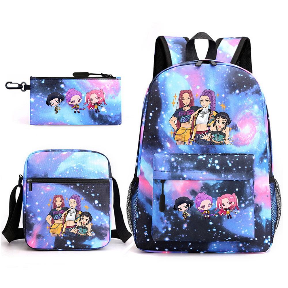 Demon Hunter Girl Group Backpack Kpop Backpack Digital Color Printing Boys And Girls School Bag Shoulder Bag Three-Piece Set