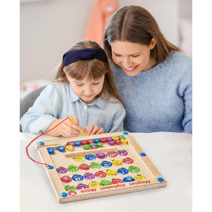 Magnetic Alphabet Maze Board, Educational Learning & Color Sorting Toys, Color Puzzles, ABC Alphabet Magnets Fine Motor Skills Toy for 3 4 5 Year Old