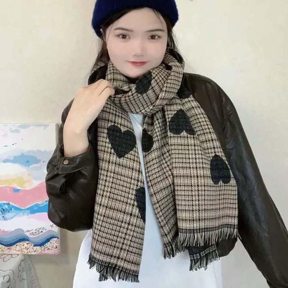 Soft Heart Knitted Scarf Warmer Long Thickened Shawl Large Double-sided Scarf  Girls