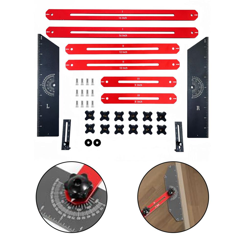 1set Stair Tread Template Tool Adjustable Aluminum Stair Ruler Measuring Tool Sliding Rods Rectangular Gauge For Home Projects