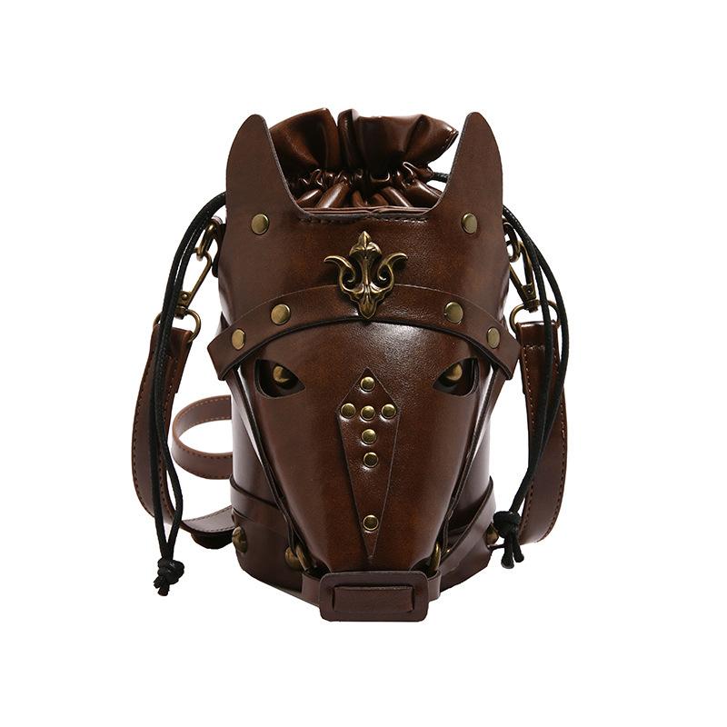 Women's bag new medieval retro style shoulder bag personality funny horse head trend messenger cylinder bag